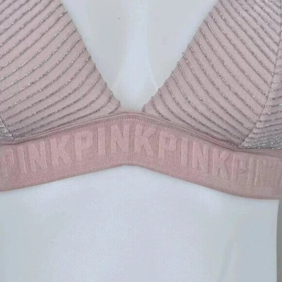 Victoria's Secret PINK Bralette Bra Pink Silver Metallic Strappy Size Small - Picture 4 of 10